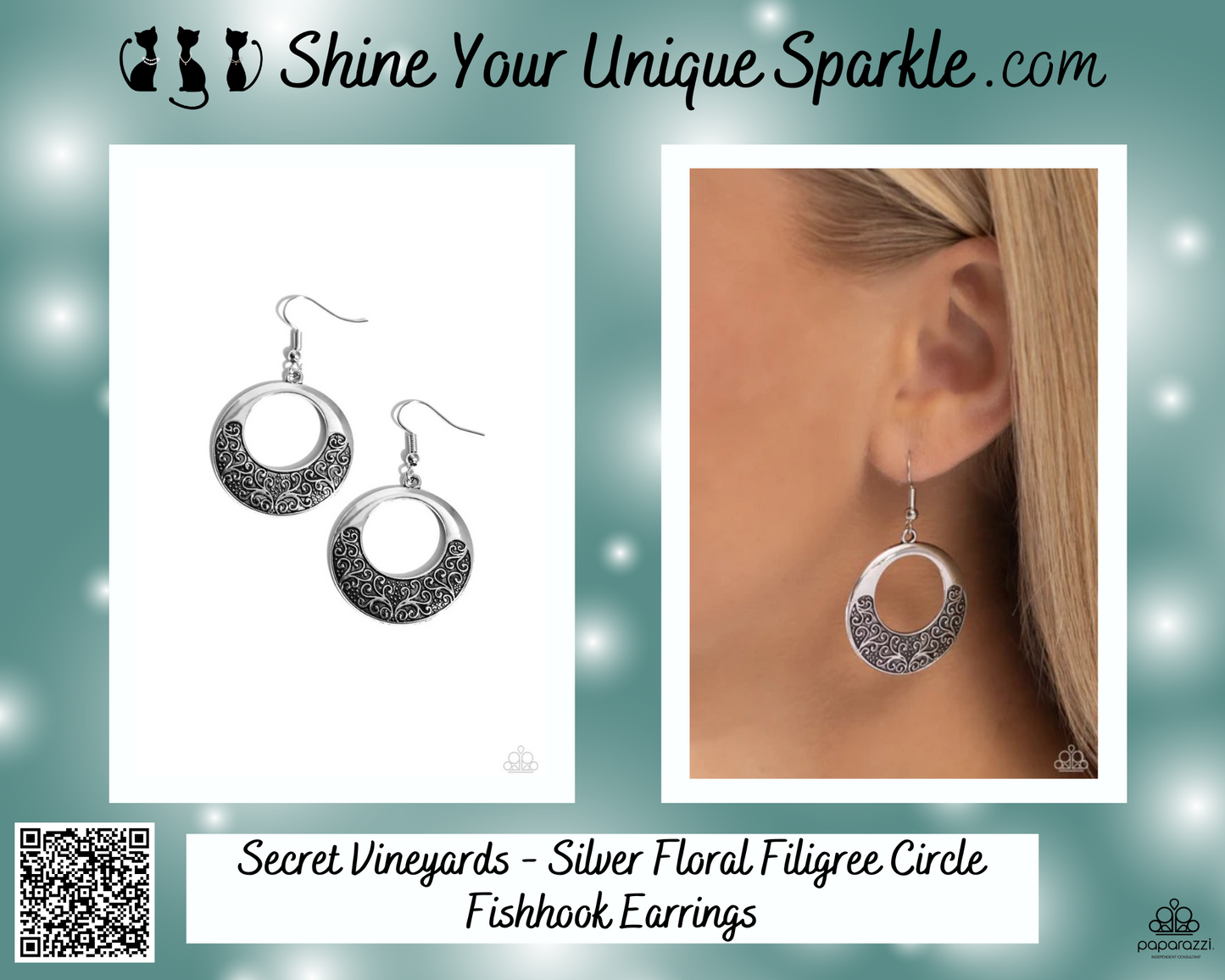 Secret Vineyards - Silver Floral Filigree Circle Fishhook Earrings