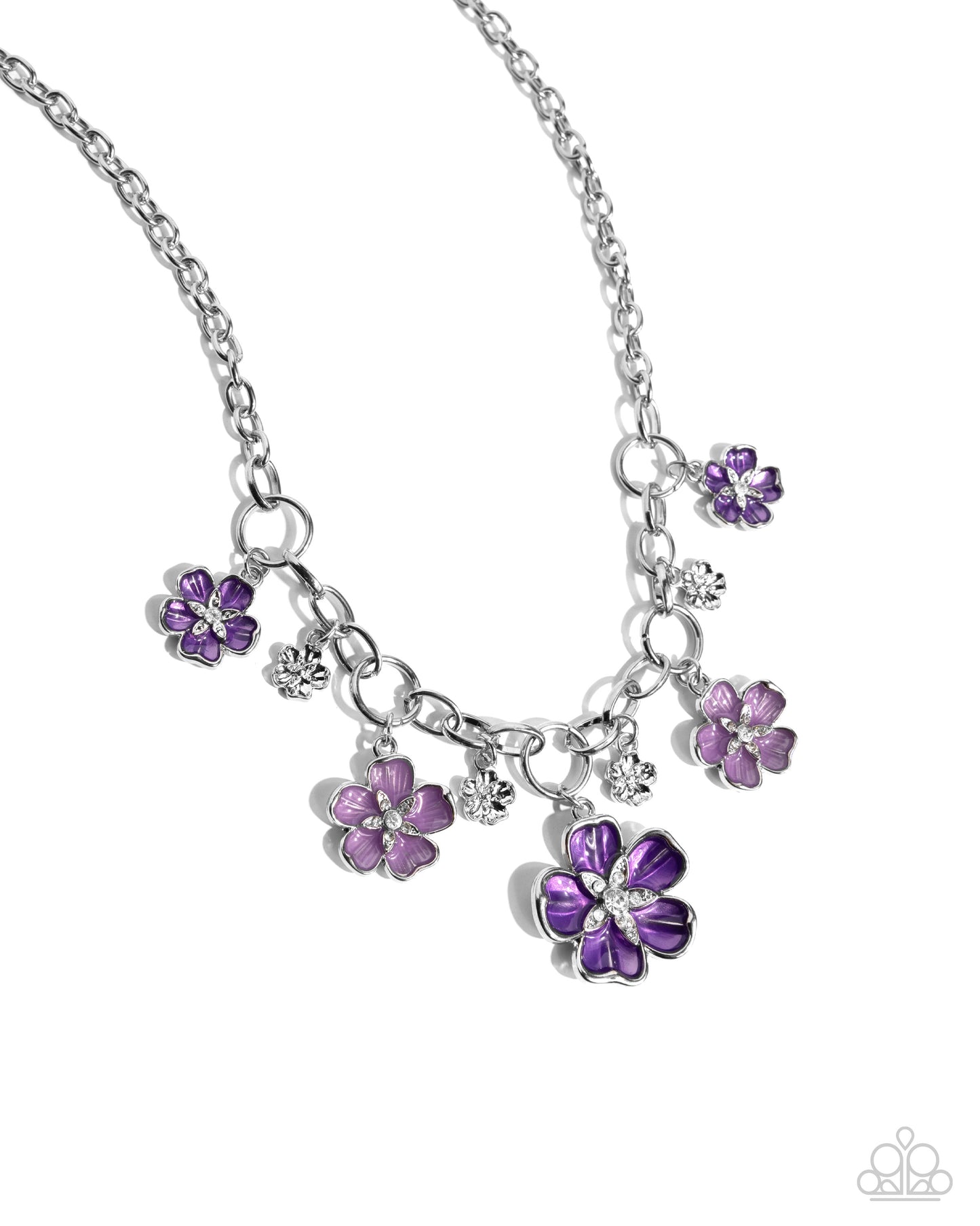 Secretive Sprig - Purple Flower Silver Short Necklace