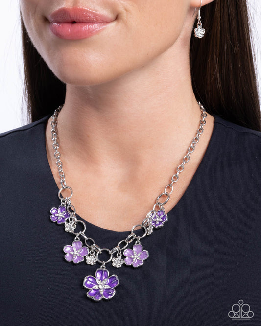 Secretive Sprig - Purple Flower Silver Short Necklace