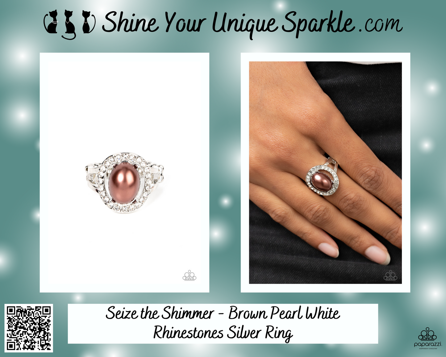 Seize the Shimmer - Brown Pearl White Rhinestones Silver Ring