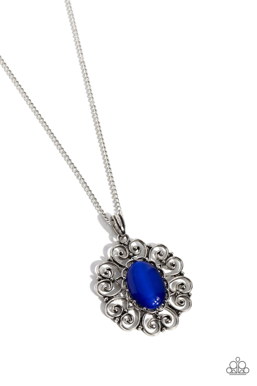 Sentimental Sabbatical - Blue Cat's Eye Silver Long Necklace