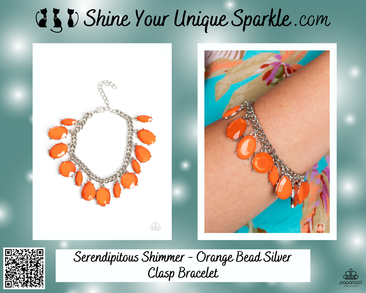 Serendipitous Shimmer - Orange Bead Silver Clasp Bracelet