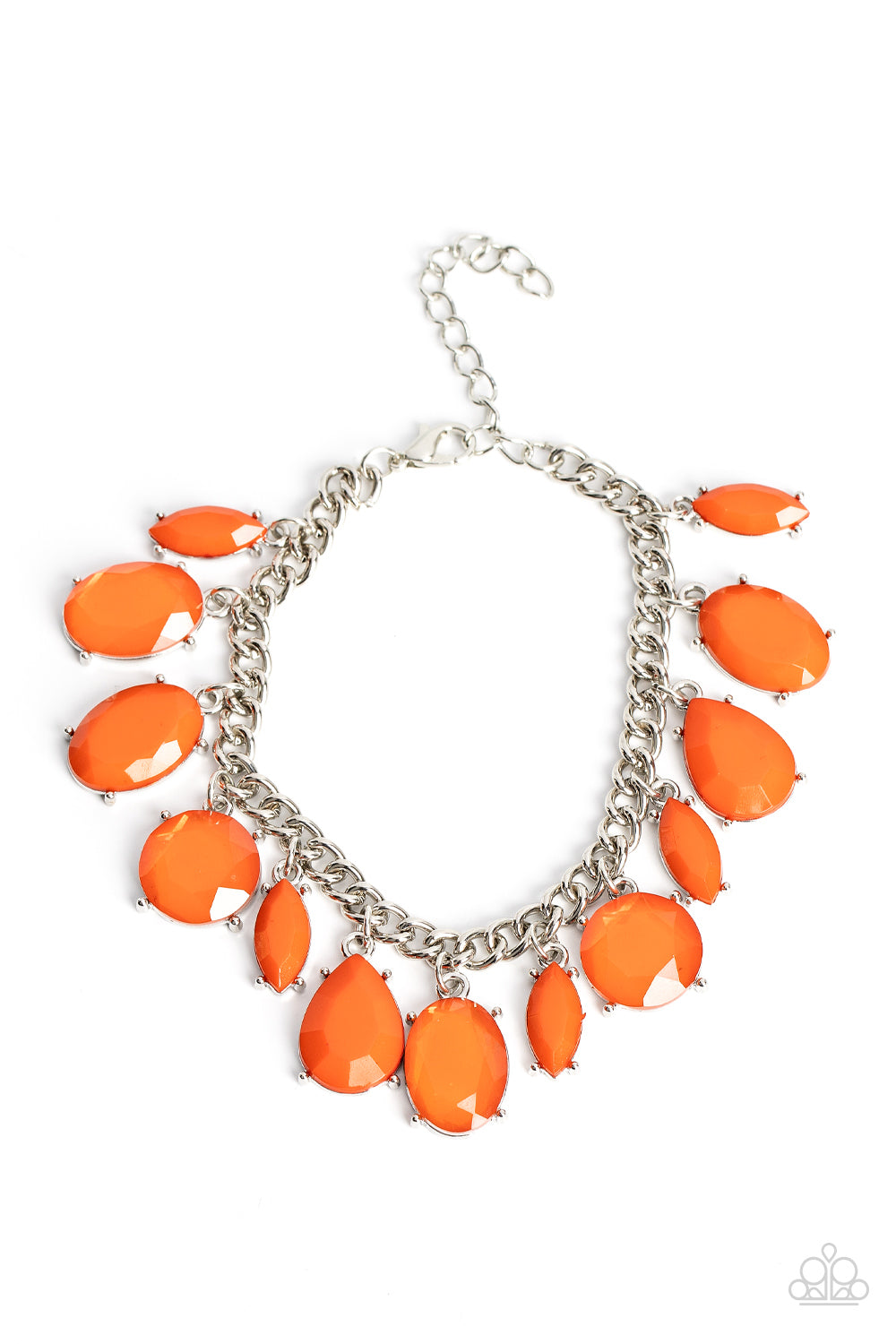 Serendipitous Shimmer - Orange Bead Silver Clasp Bracelet