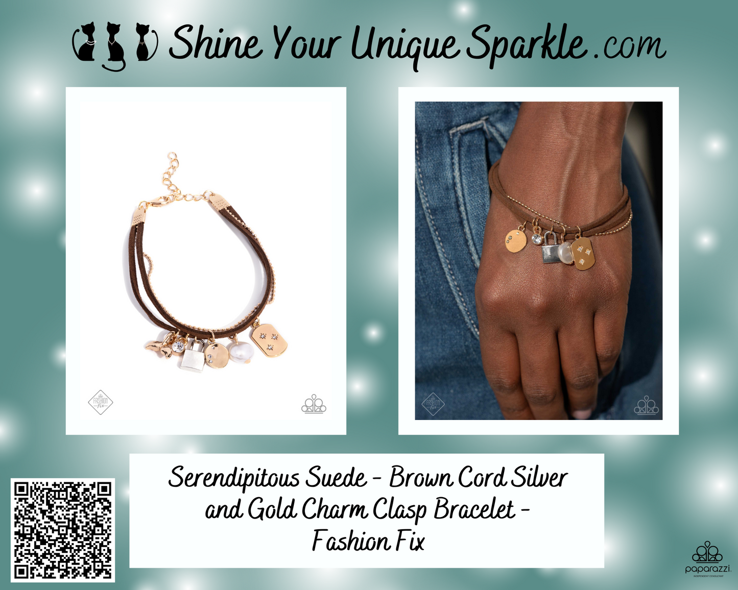 Serendipitous Suede - Brown Cord Silver and Gold Charm Clasp Bracelet - Fashion Fix