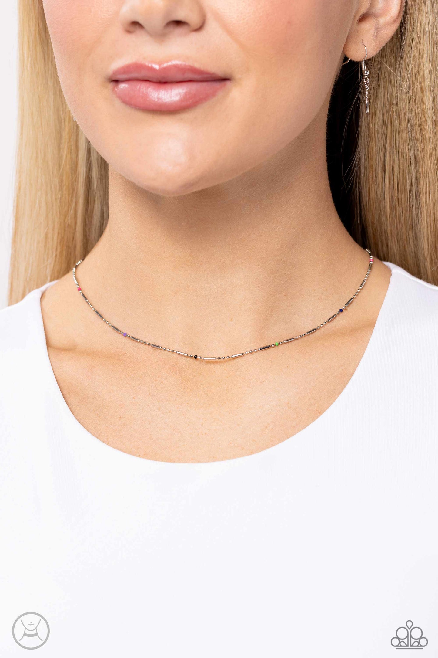 Serenity Strand - Multi Color Silver Bead Choker Necklace