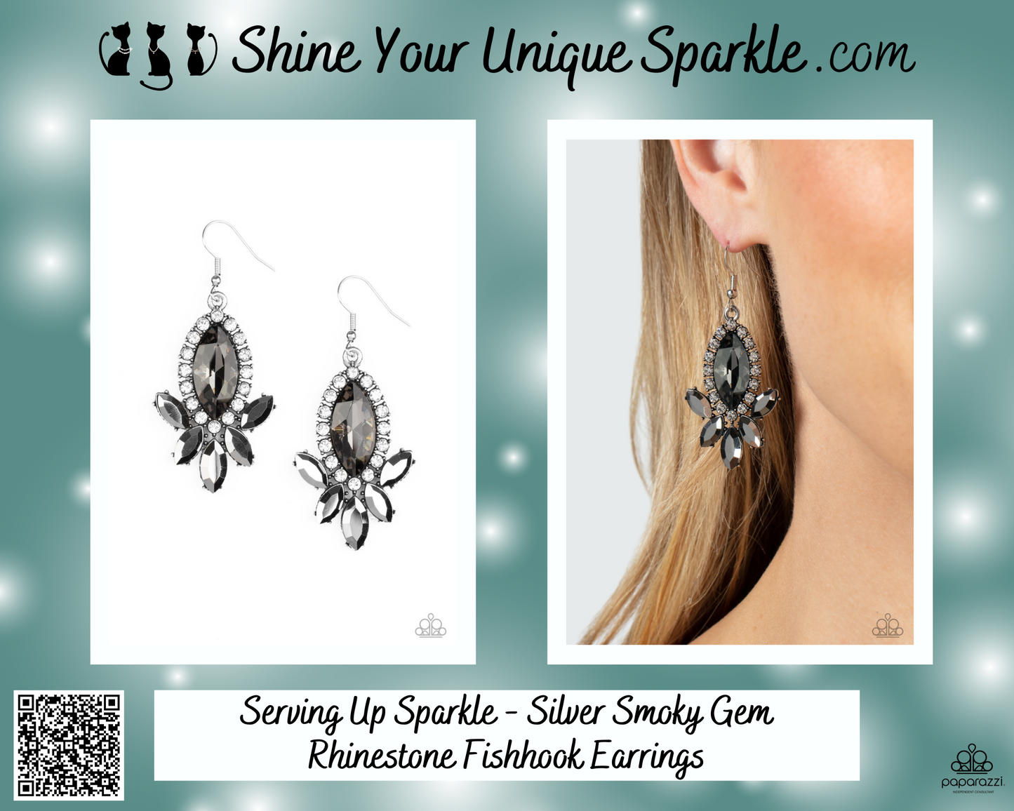 Serving Up Sparkle - Silver Smoky Gem Rhinestone Fishhook Earrings