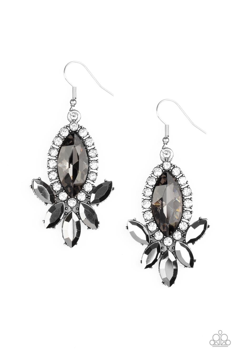 Serving Up Sparkle - Silver Smoky Gem Rhinestone Fishhook Earrings