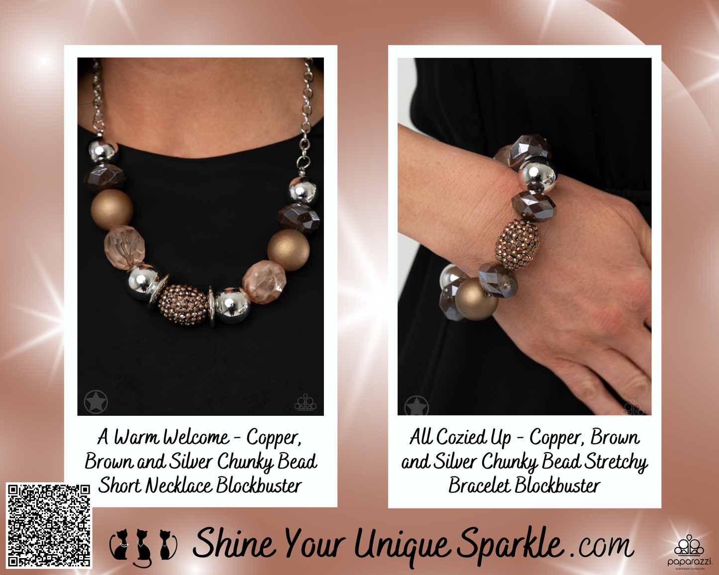 A Warm Welcome - Copper, Brown and Silver Chunky Bead Short Necklace Blockbuster