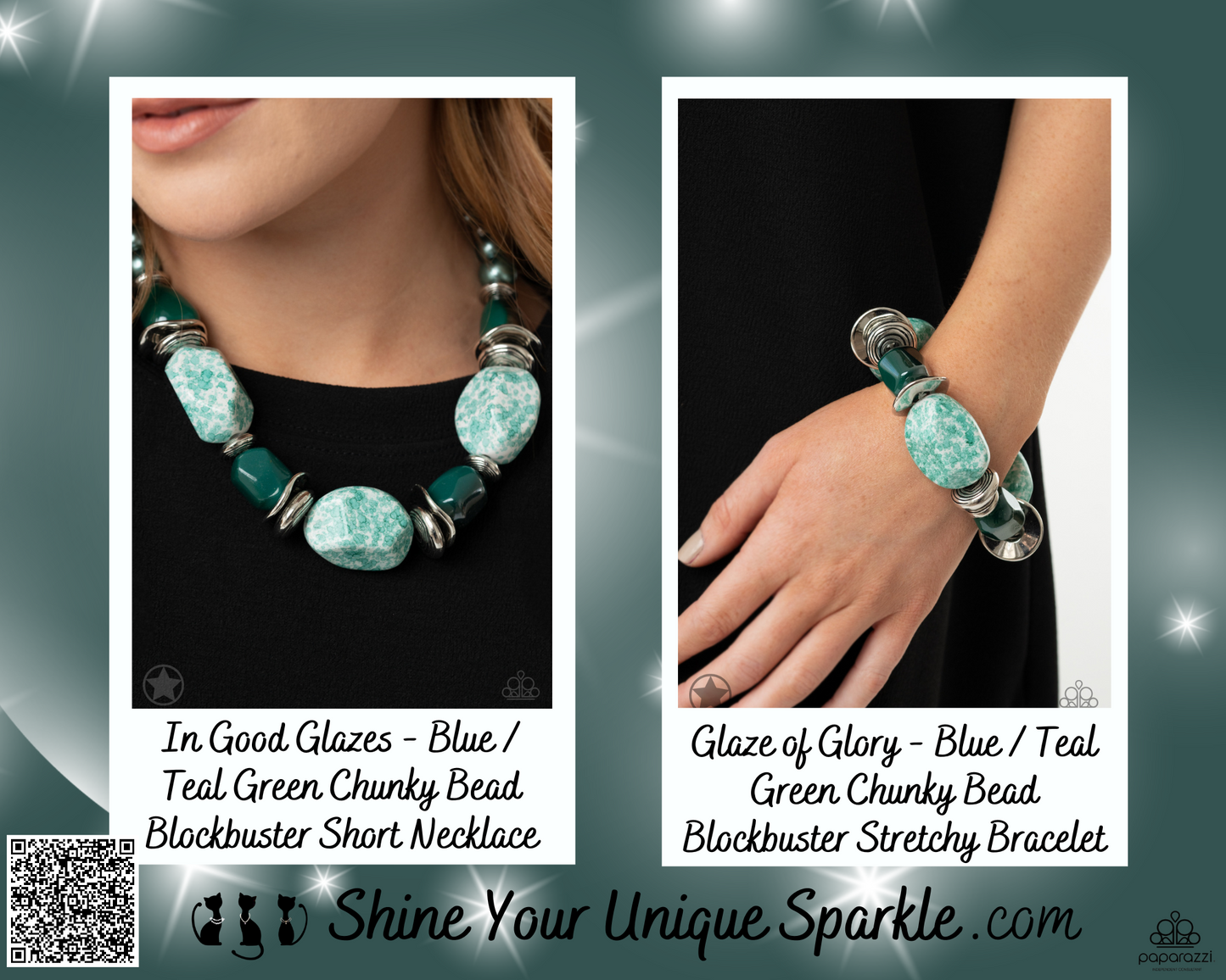 Glaze of Glory - Blue / Teal Grean Chunky Bead Blockbuster Stretchy Bracelet