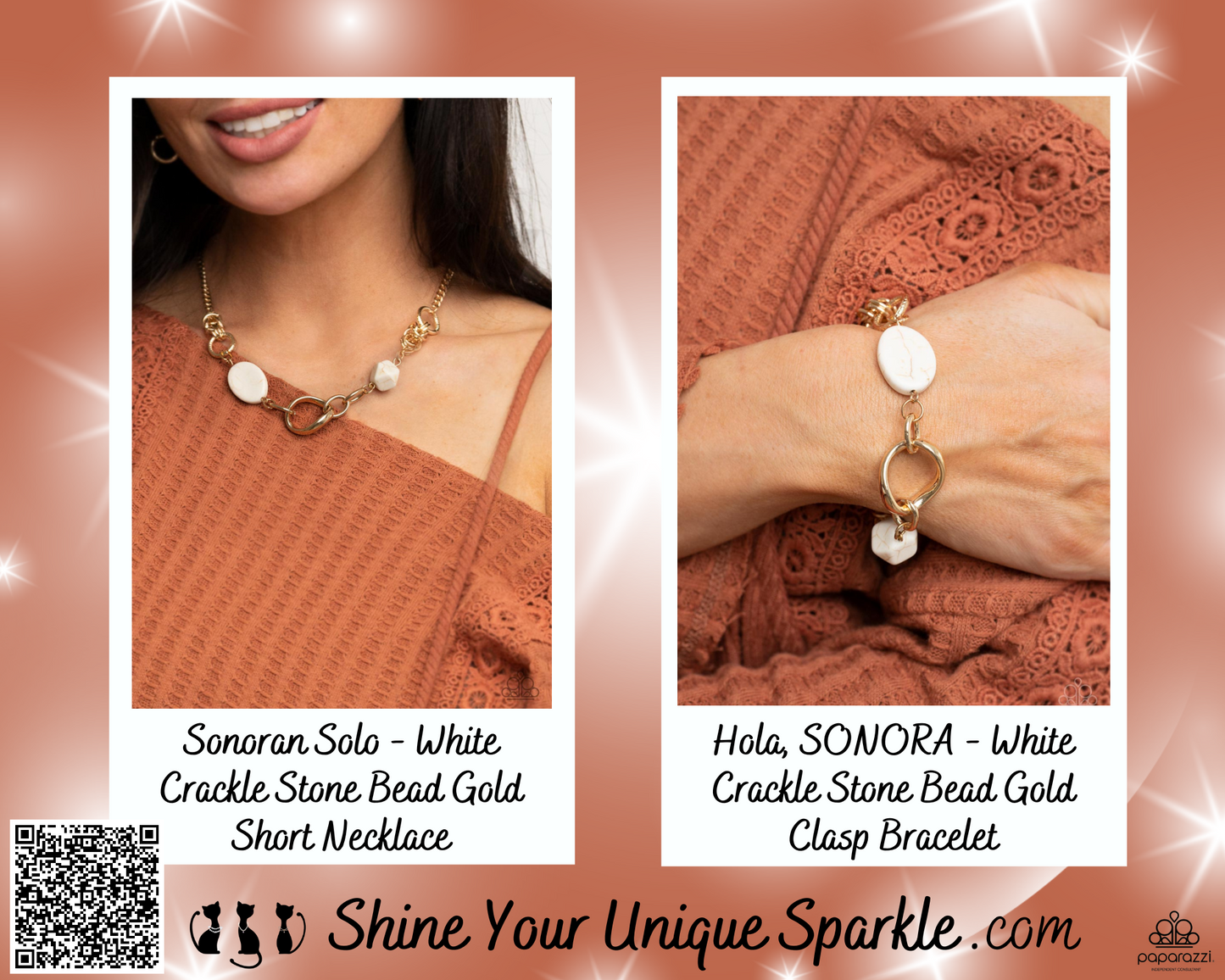 Sonoran Solo - White Crackle Stone Bead Gold Short Necklace