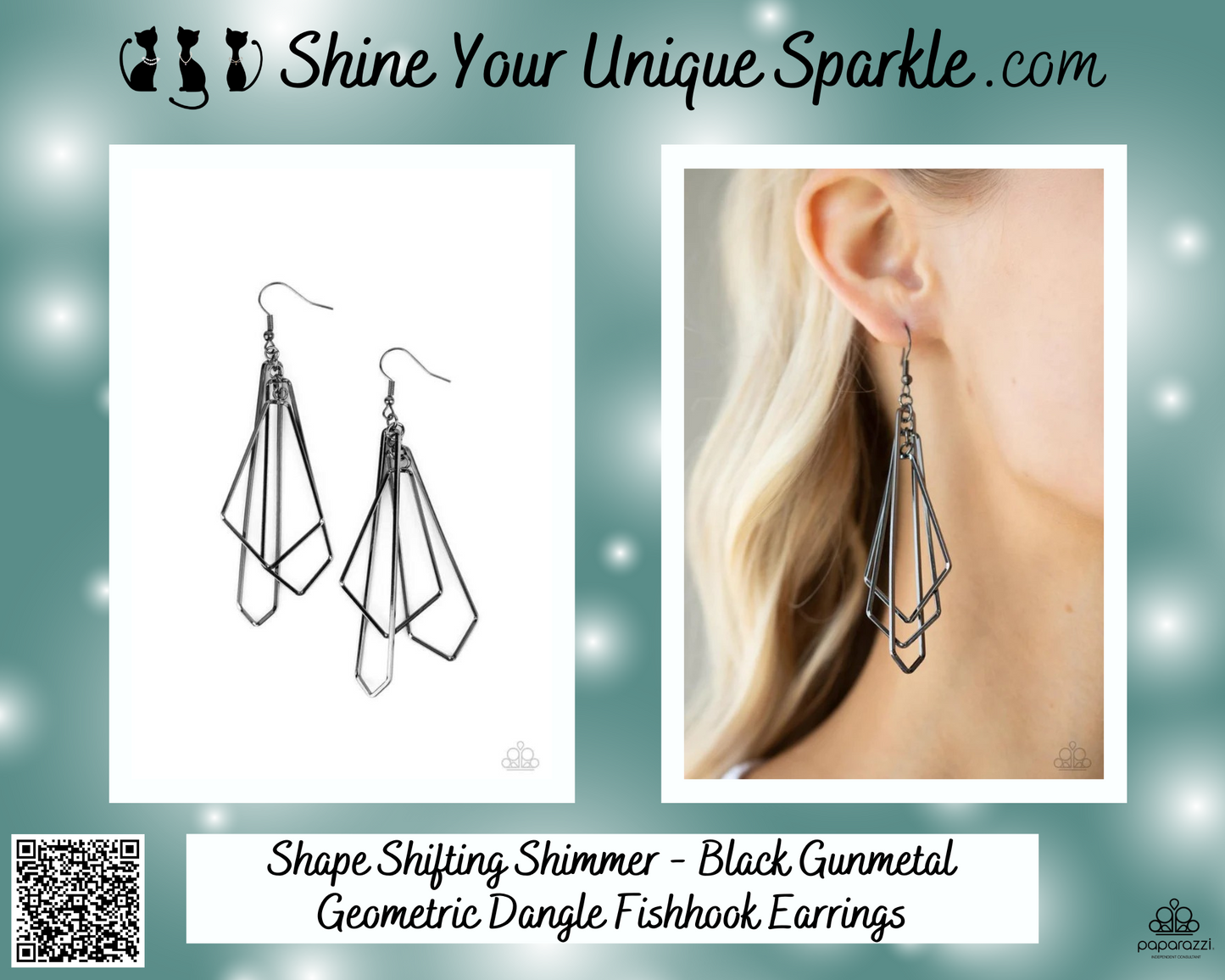 Shape Shifting Shimmer - Black Gunmetal Geometric Dangle Fishhook Earrings