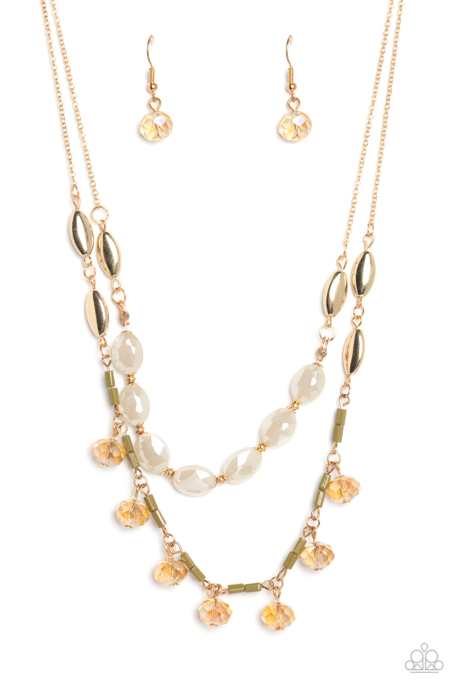 Sheen Season - Gold Iridescent Opaque and Olive Bead Layered Short Necklace