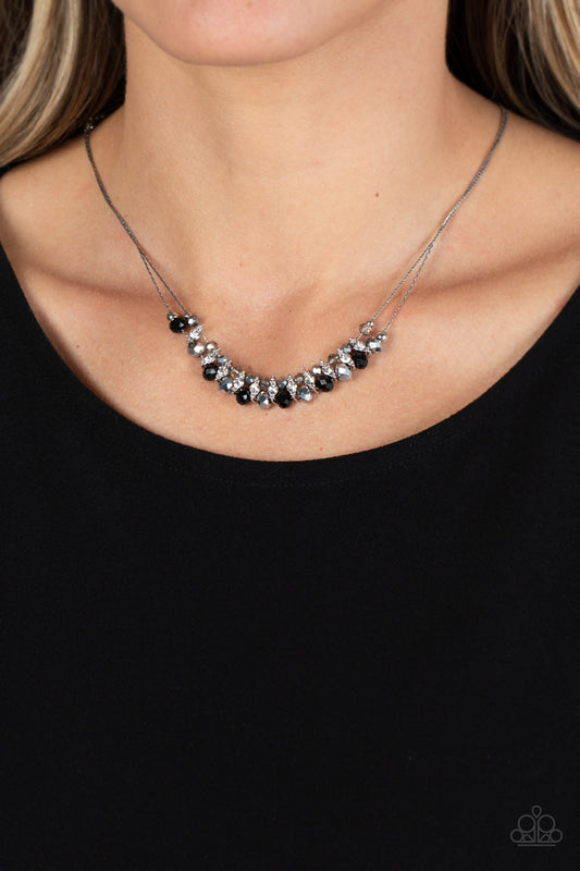 Shimmering High Society - Black White Smoky Bead Silver Short Necklace