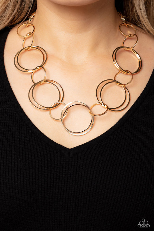 Shimmering Symphony - Gold Large Link, Short Necklace