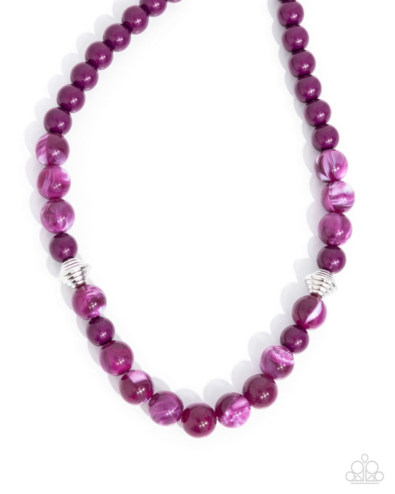 Showroom Swirl - Purple Swirled Beads Silver Accent Short Necklace