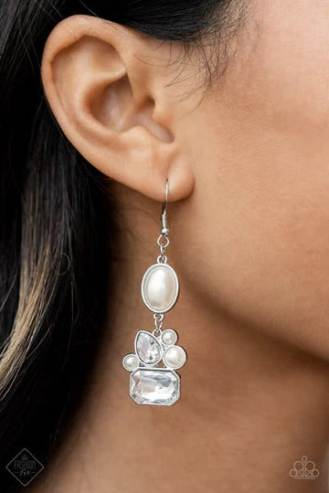 Showtime Twinkle - White Pearl Silver Earrings - Fashion Fix