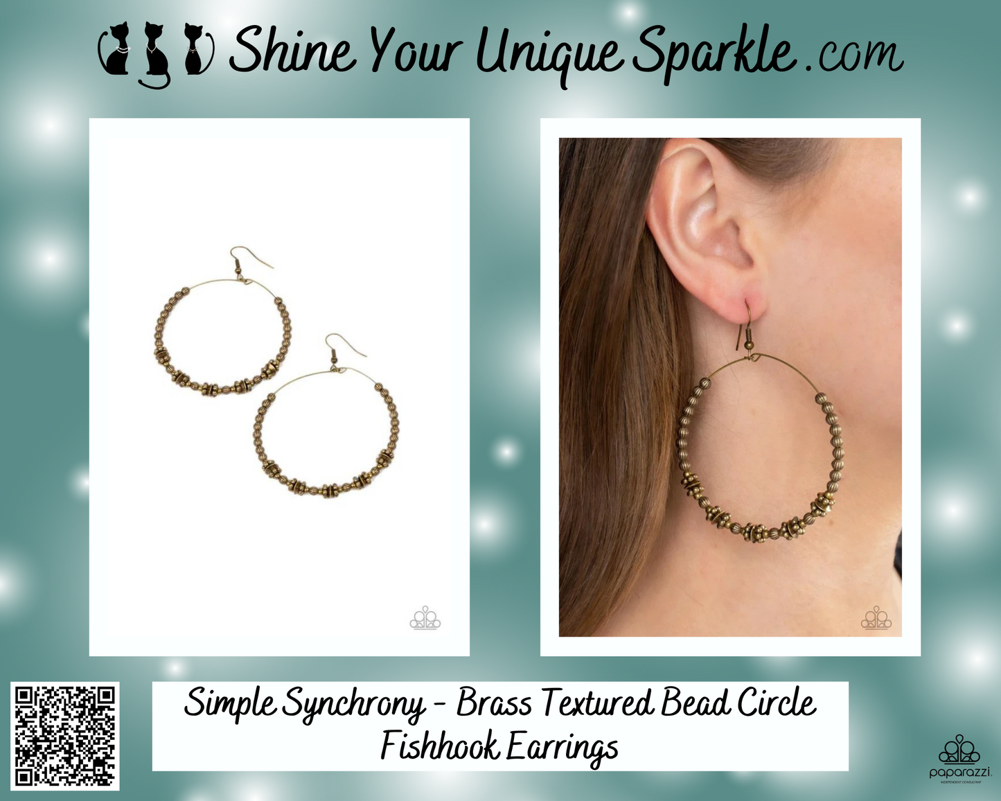 Simple Synchrony - Brass Textured Bead Circle Fishhook Earrings