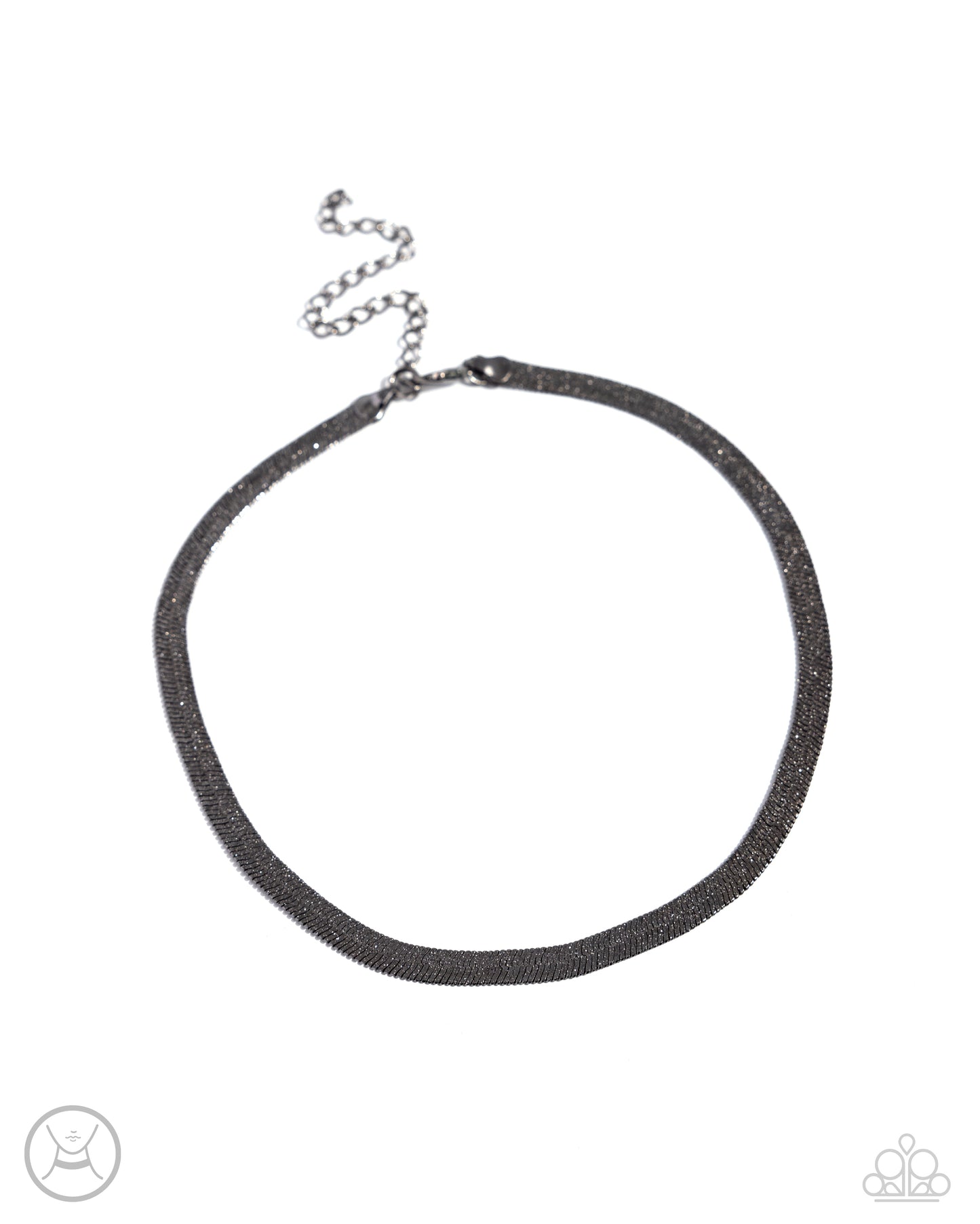 Simply Scintillating - Black Glittery Gunmetal Flat Chain Choker Necklace