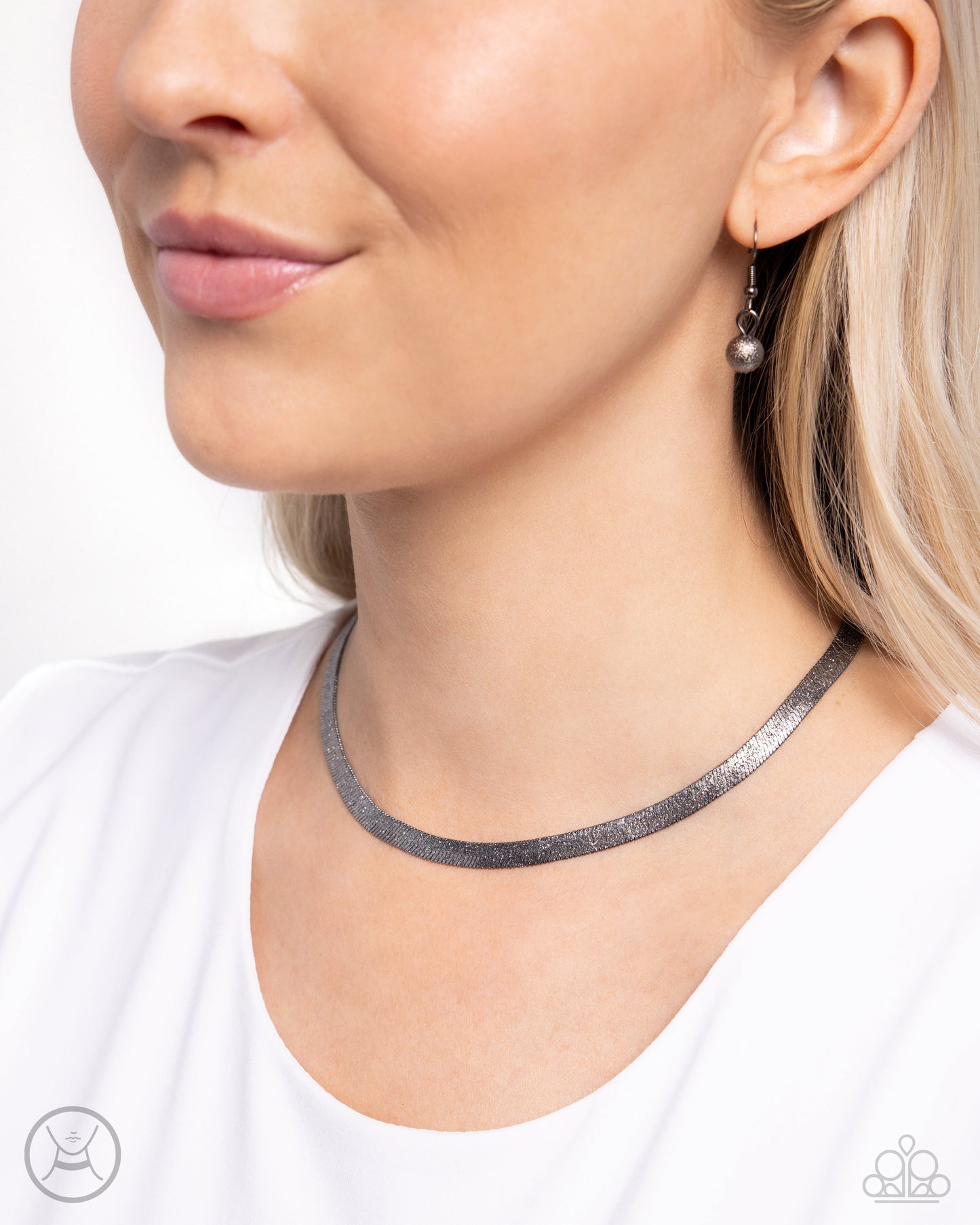 Simply Scintillating - Black Glittery Gunmetal Flat Chain Choker Necklace