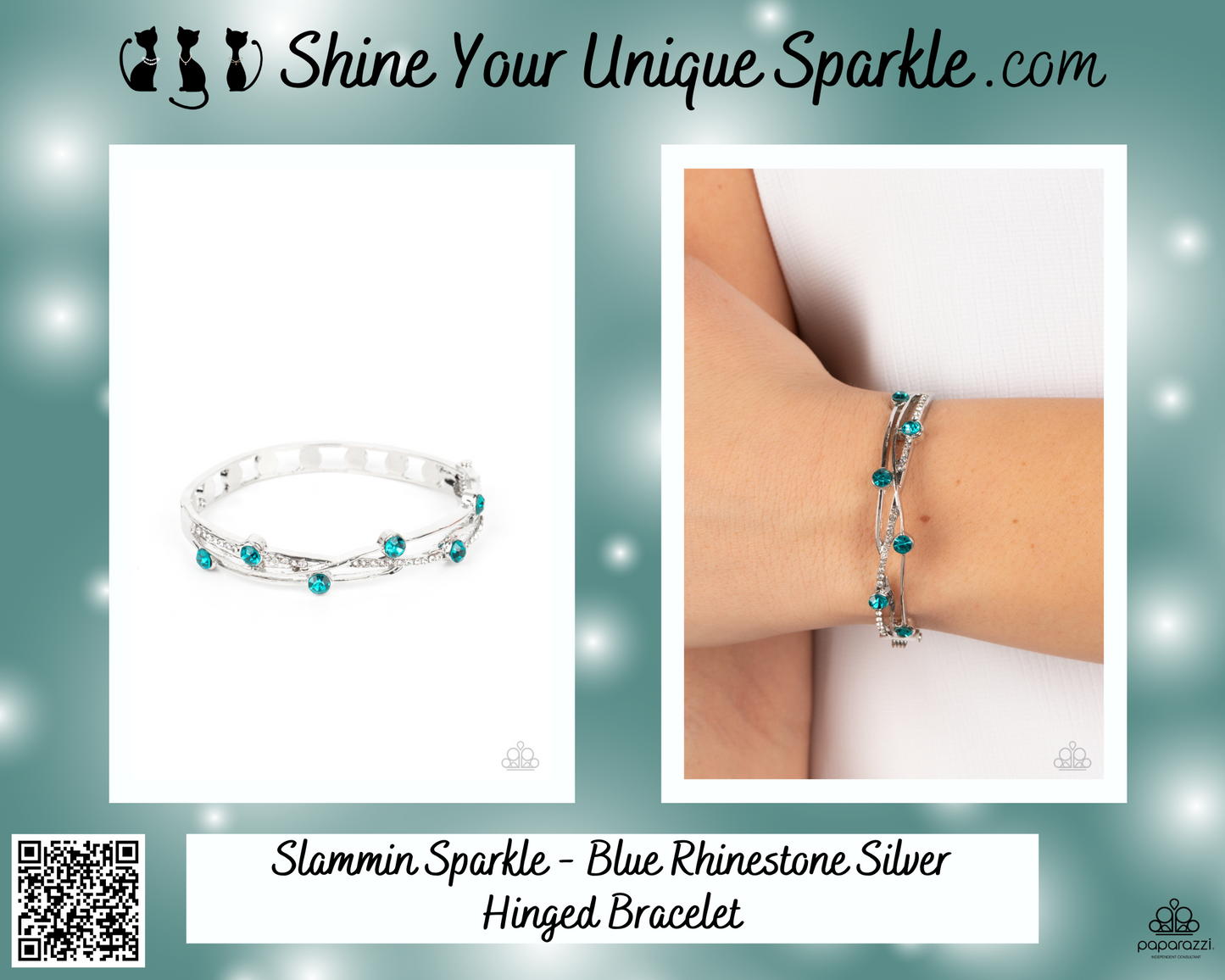 Slammin Sparkle - Blue Rhinestone Silver Hinged Bracelet