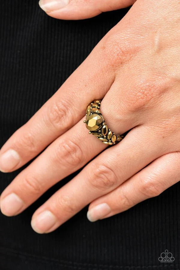 Smooth Smolder - Brass Aurum Rhinestone Ring