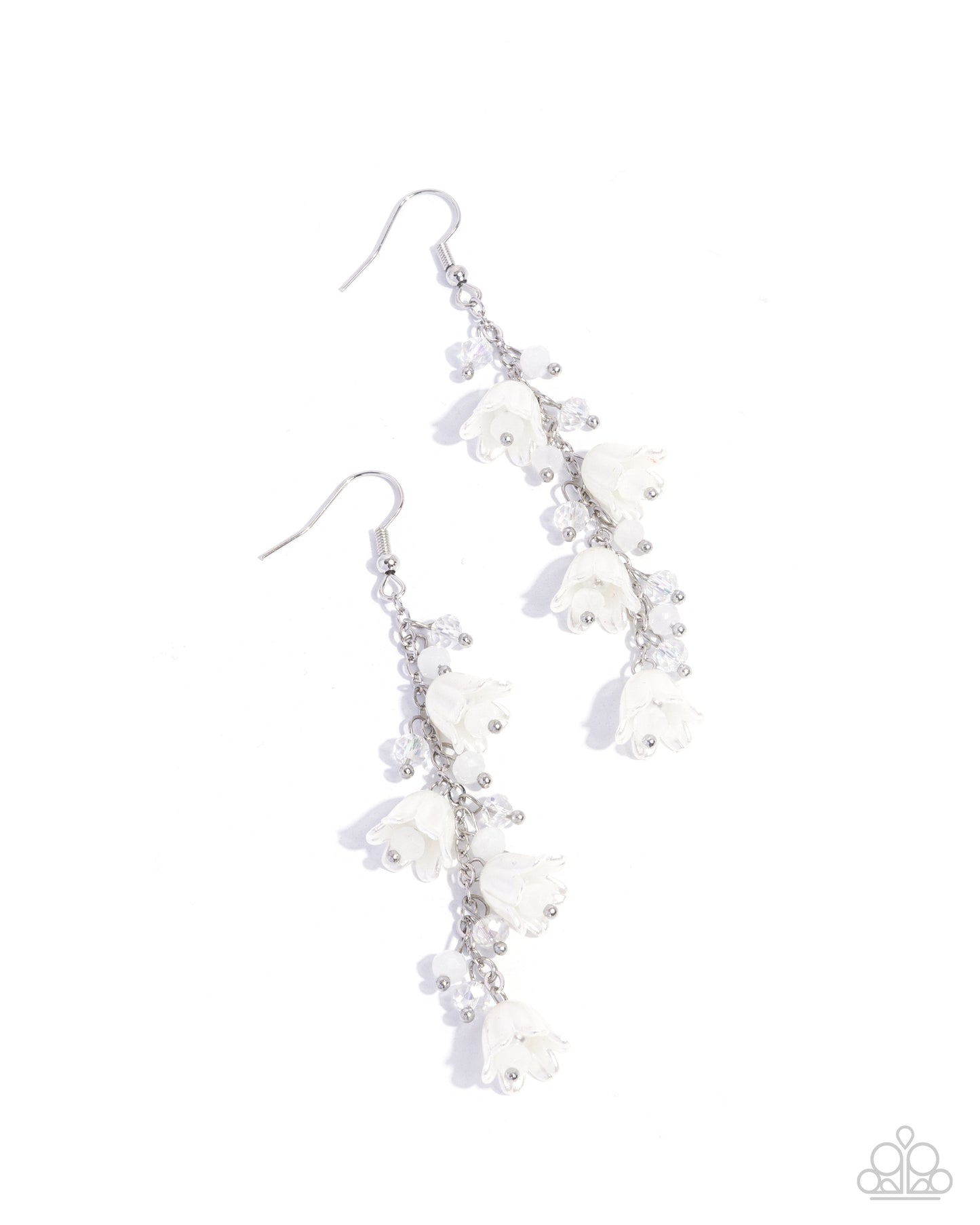 Snow Drops - White Tulip Flower Silver Fishhook Earrings