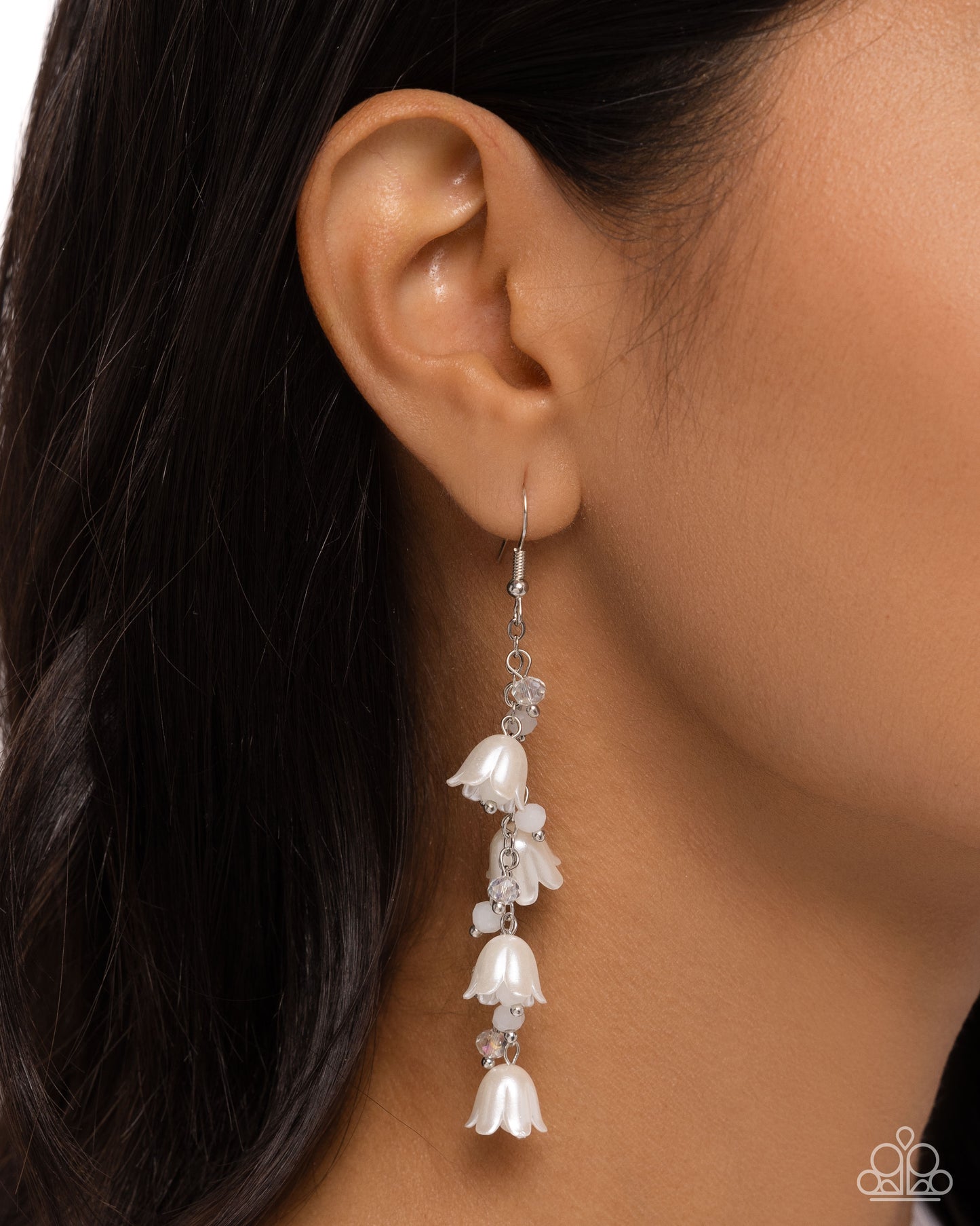 Snow Drops - White Tulip Flower Silver Fishhook Earrings