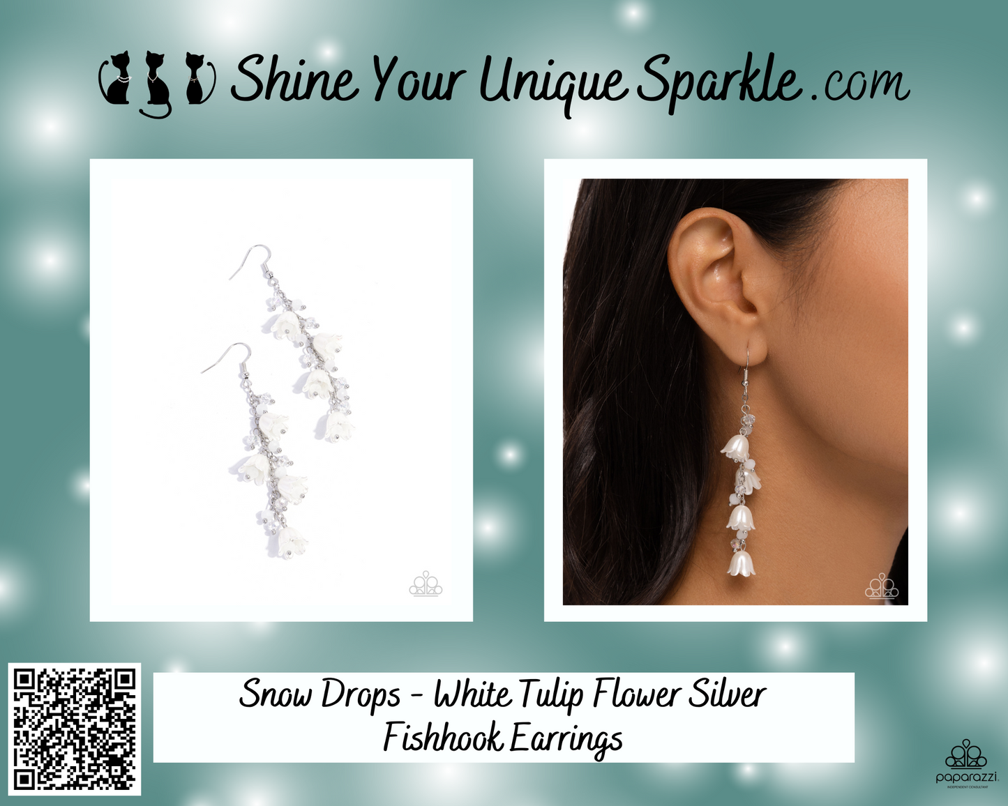 Snow Drops - White Tulip Flower Silver Fishhook Earrings