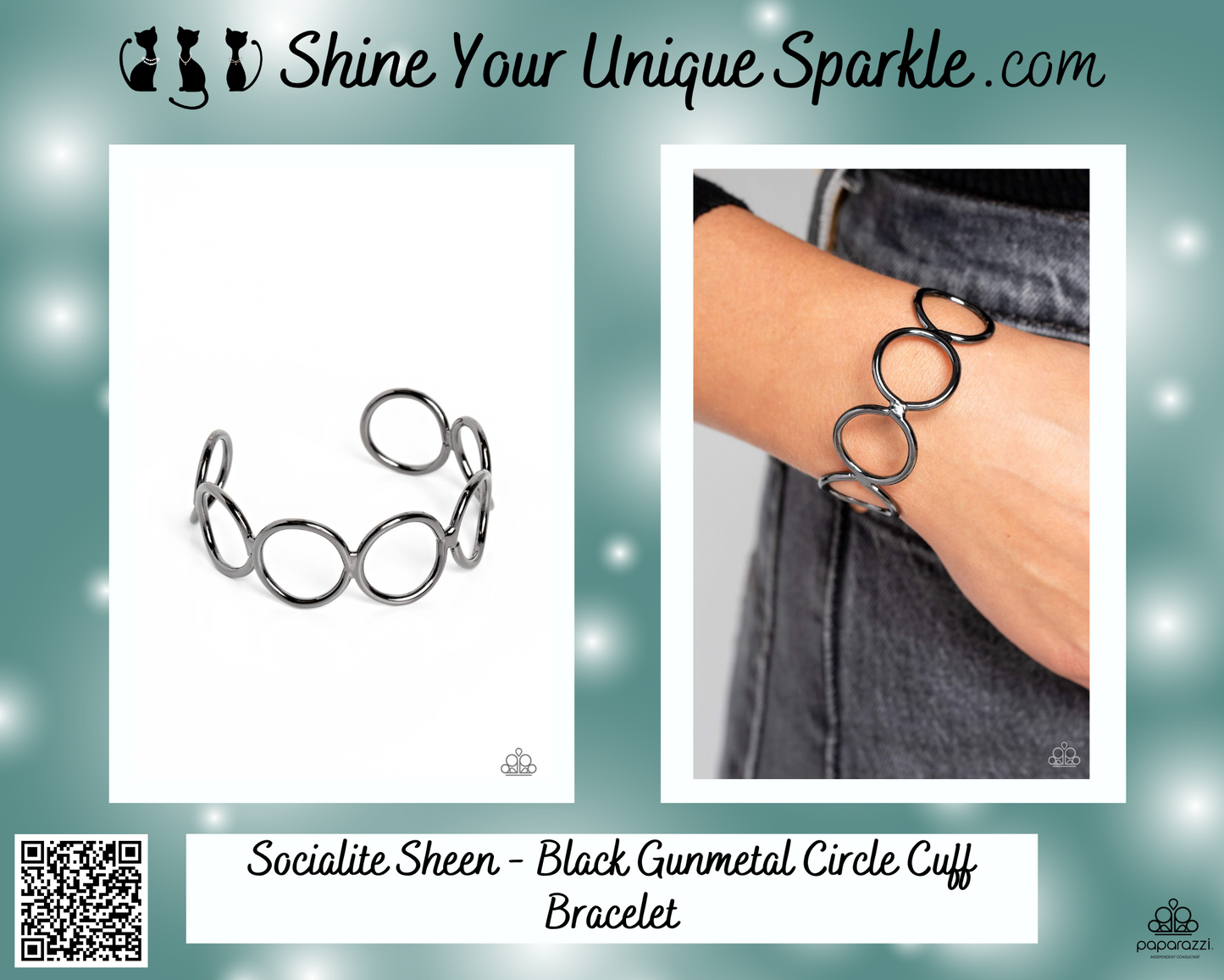 Socialite Sheen - Black Gunmetal Circle Cuff Bracelet