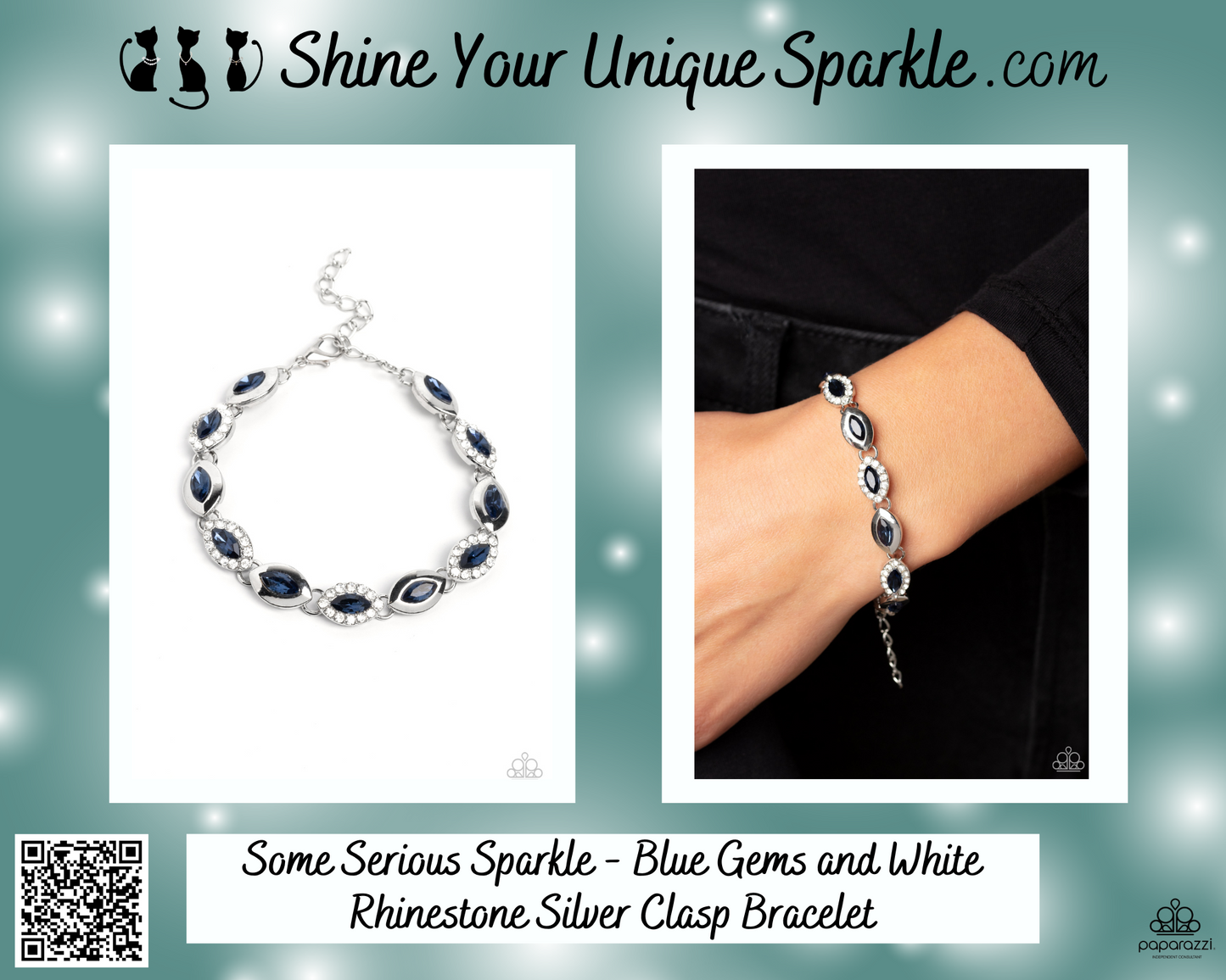 Some Serious Sparkle - Blue Gems and White Rhinestone Silver Clasp Bracelet