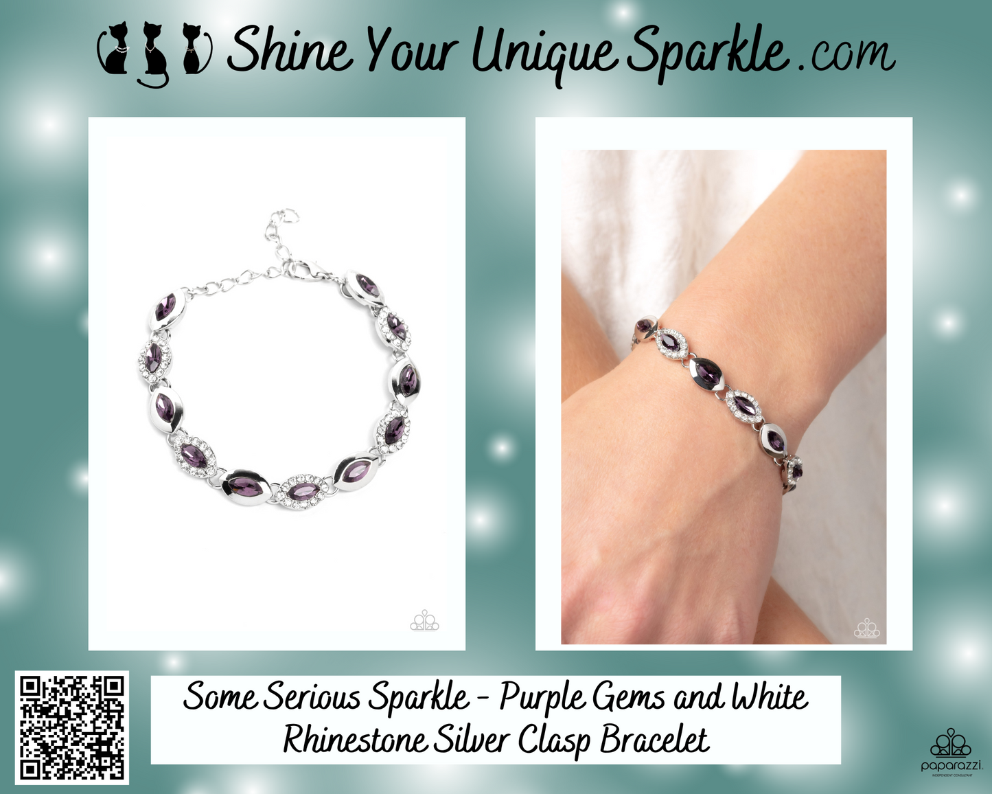 Some Serious Sparkle - Purple Gems and White Rhinestone Silver Clasp Bracelet