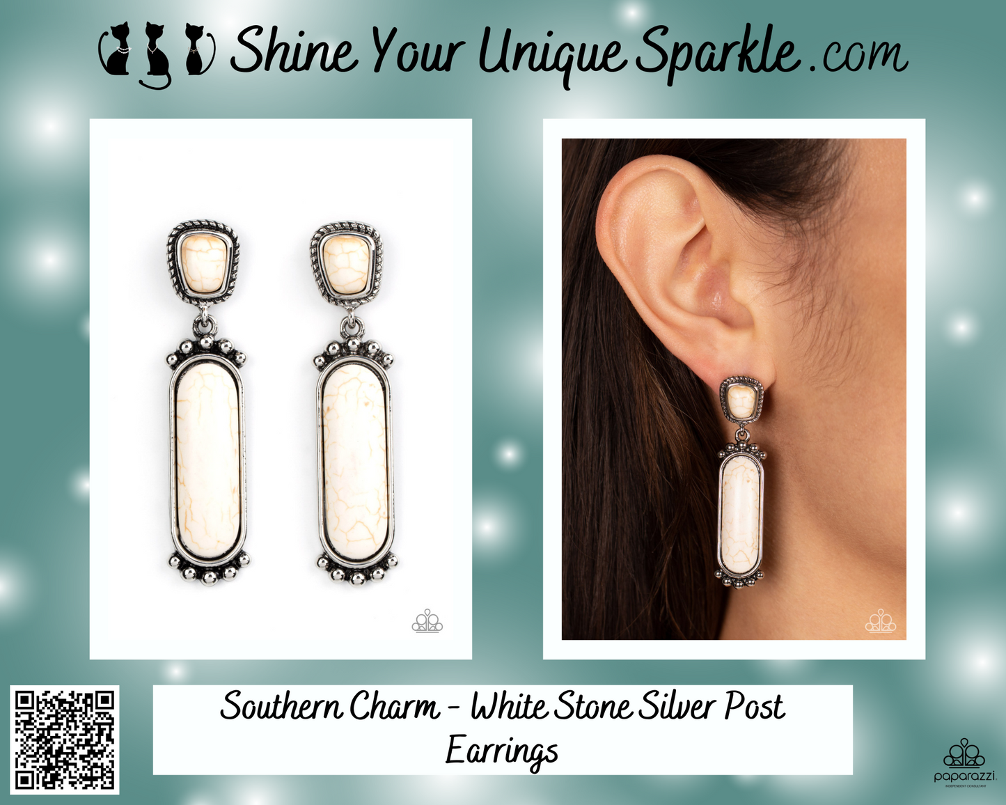 Southern Charm - White Stone Silver Post Earrings