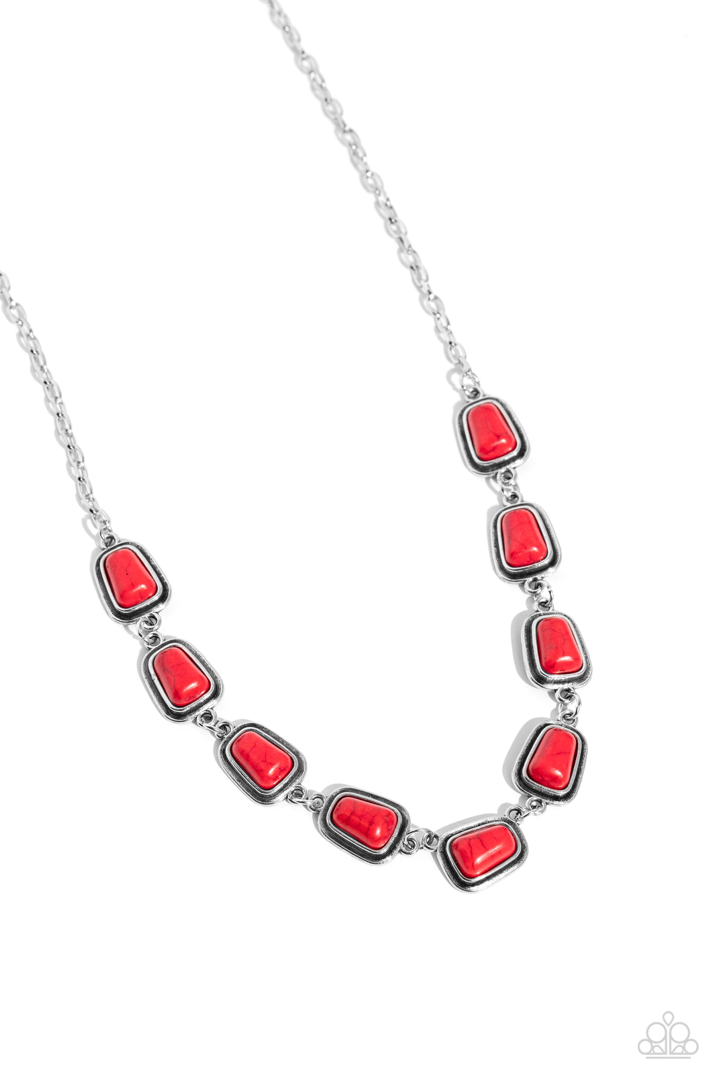 Southern Safari - Red Crackle Stone Silver Short Necklace