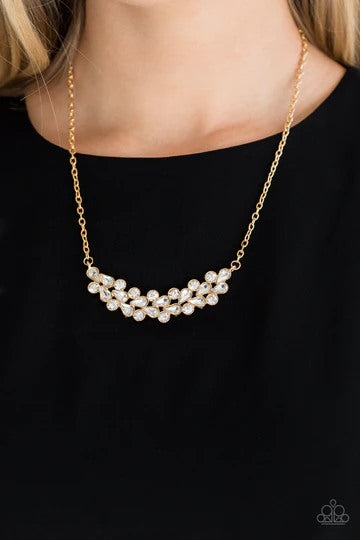 Special Treatment - White Rhinestone Short Gold Necklace