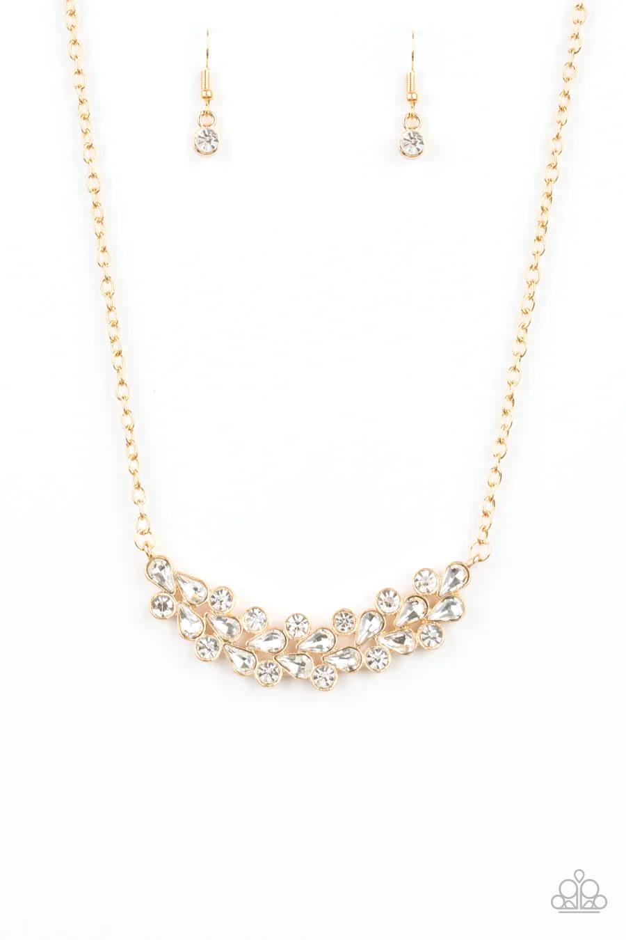 Special Treatment - White Rhinestone Short Gold Necklace