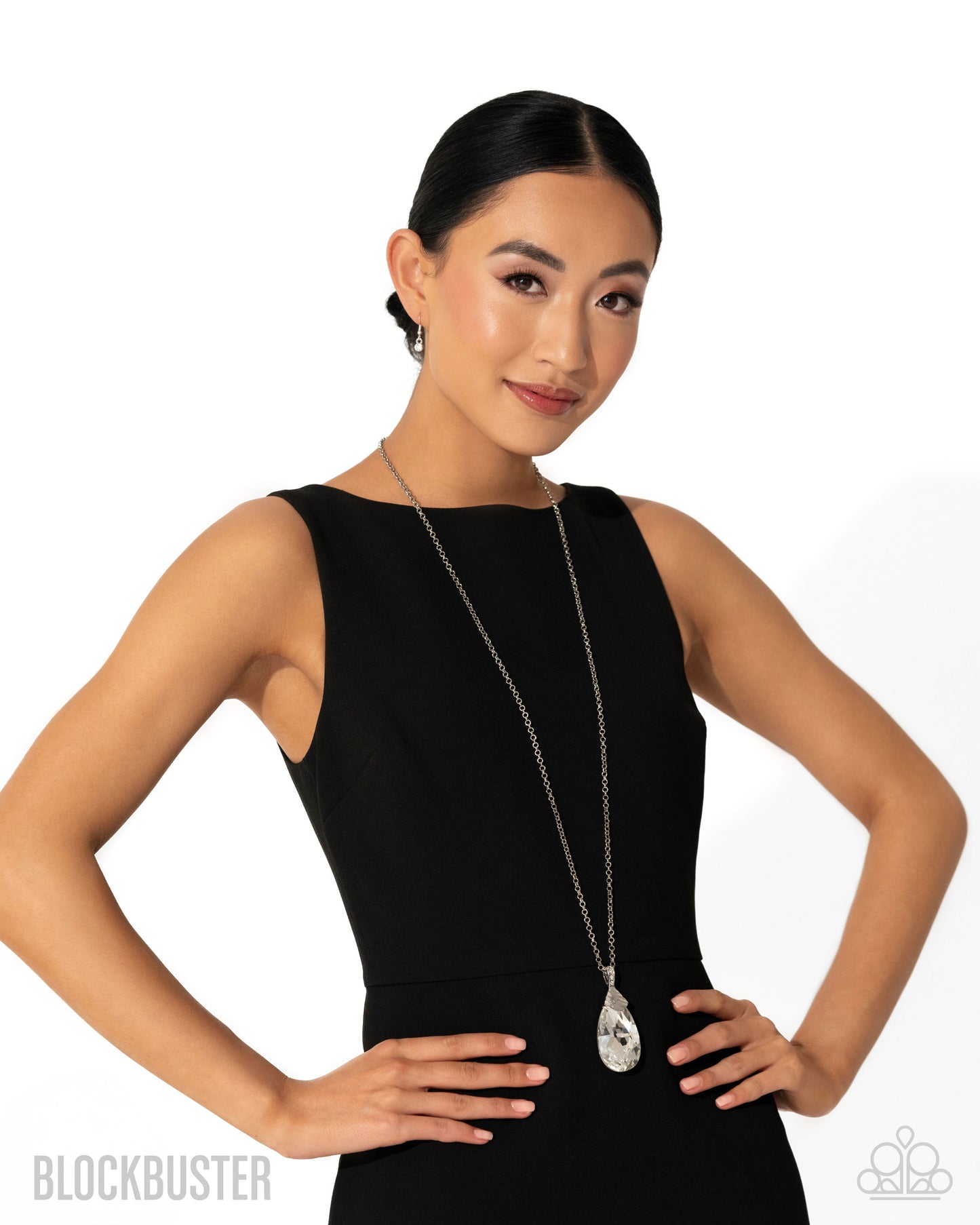 Spellbinding Sparkle - White Teardrop Gem Pendant Long Necklace - Blockbuster