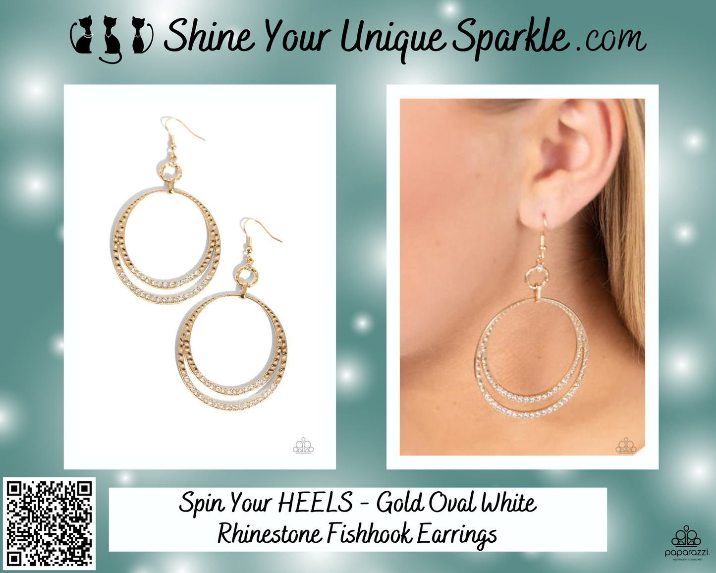 Spin Your HEELS - Gold Oval White Rhinestone Fishhook Earrings