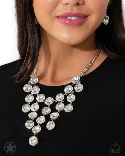 Spotlight Stunner - White Gem Fringe Silver Short Necklace - Blockbuster