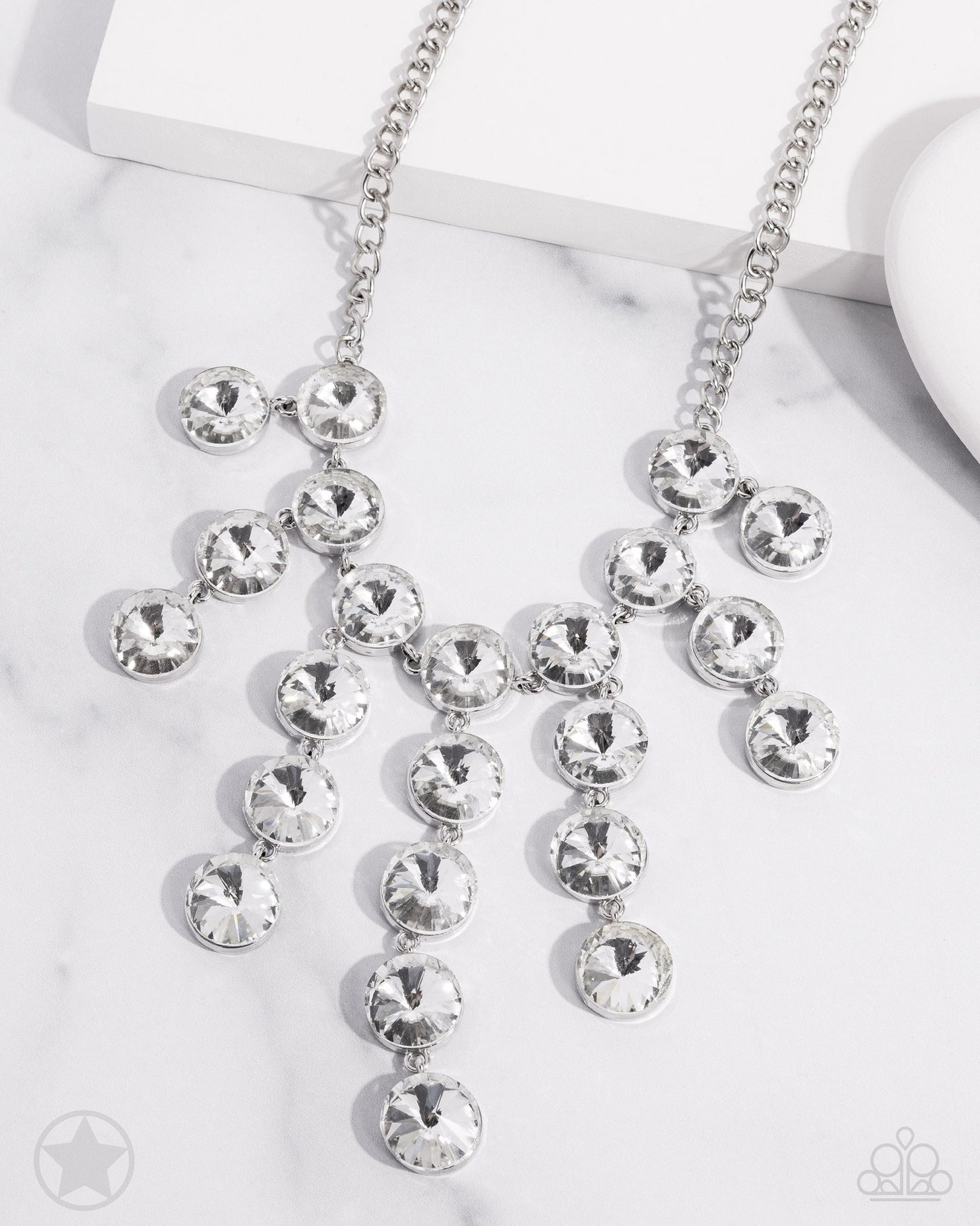 Spotlight Stunner - White Gem Fringe Silver Short Necklace - Blockbuster