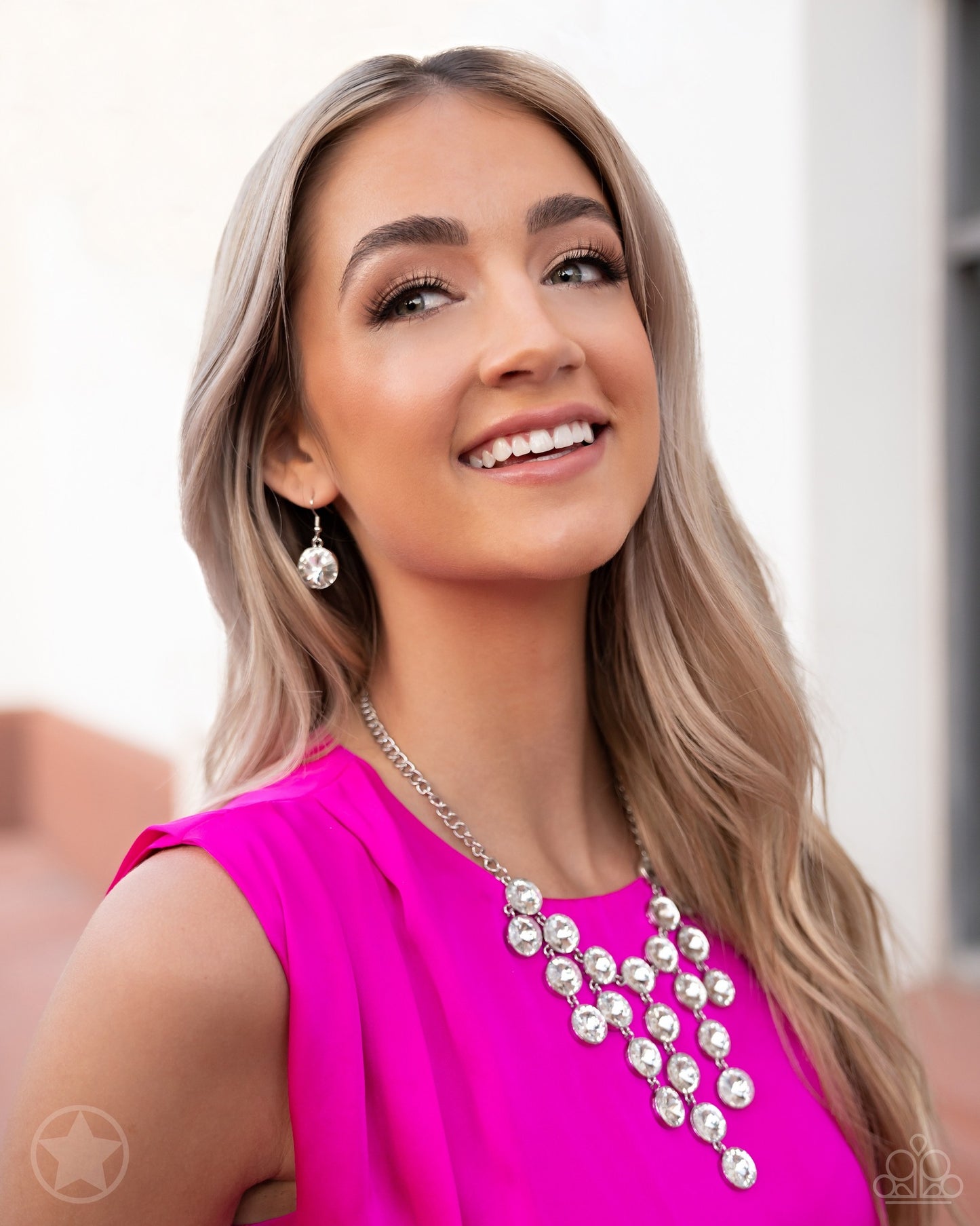 Spotlight Stunner - White Gem Fringe Silver Short Necklace - Blockbuster