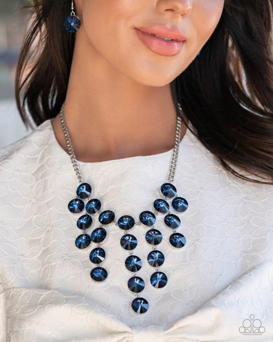 Spotlight Stunner - Blue Gem Fringe Silver Short Necklace - Blockbuster
