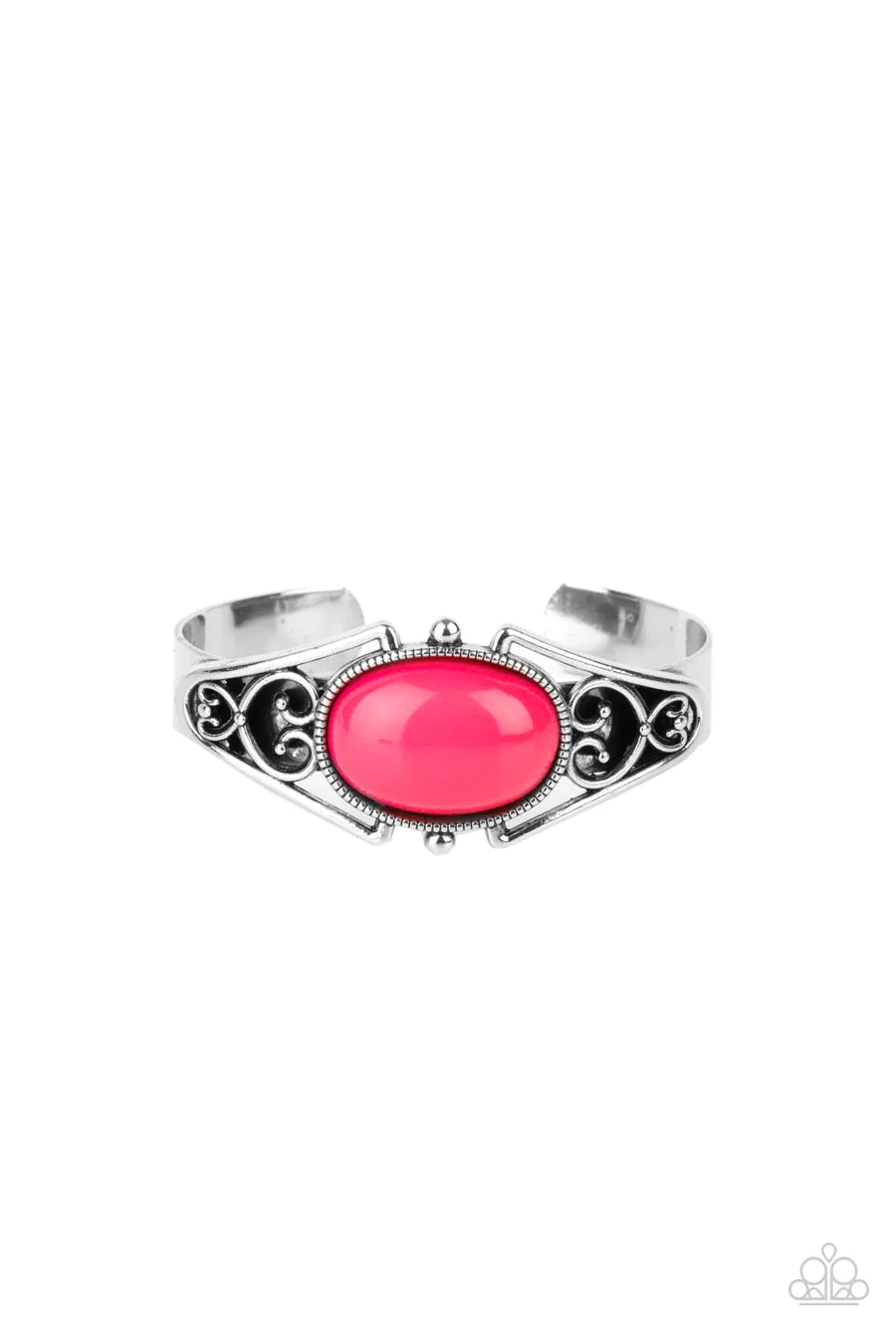 Springtime Trendsetter - Pink Bead Silver Cuff Bracelet