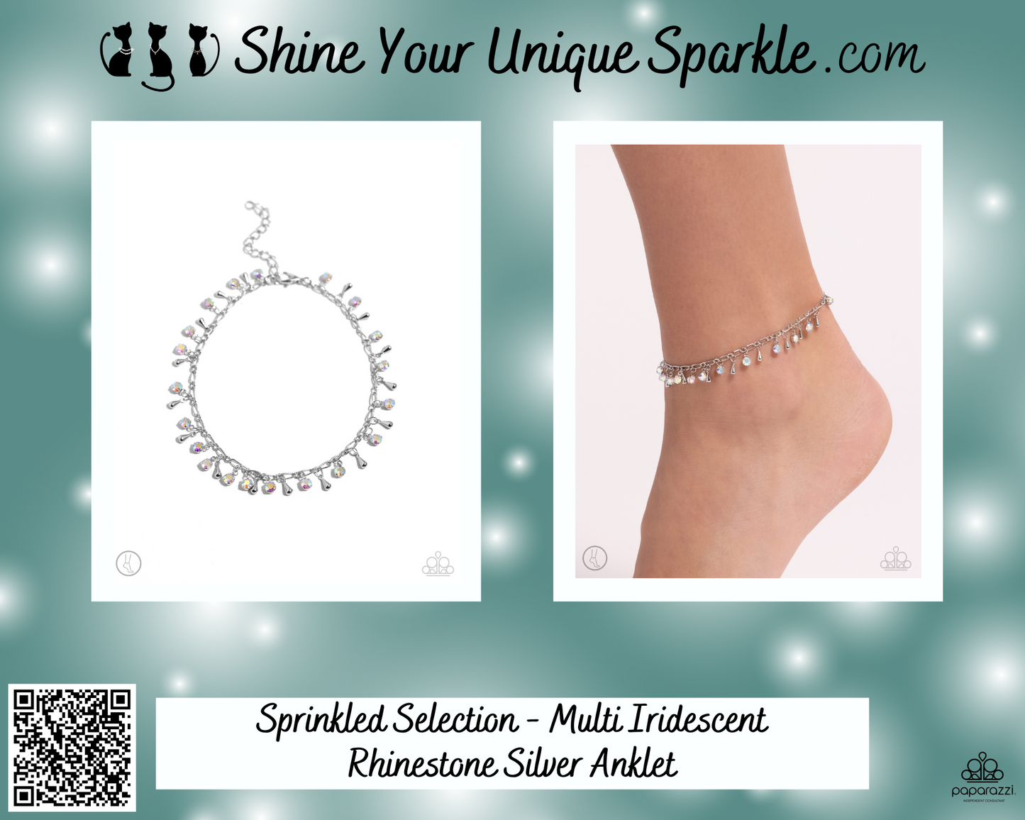 Sprinkled Selection - Multi Iridescent Rhinestone Silver Anklet