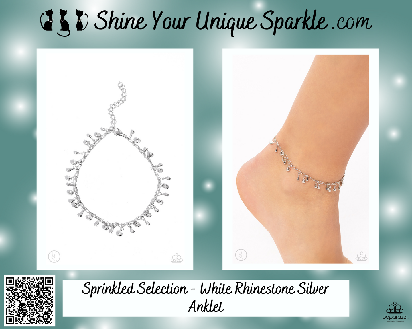 Sprinkled Selection - White Rhinestone Silver Anklet