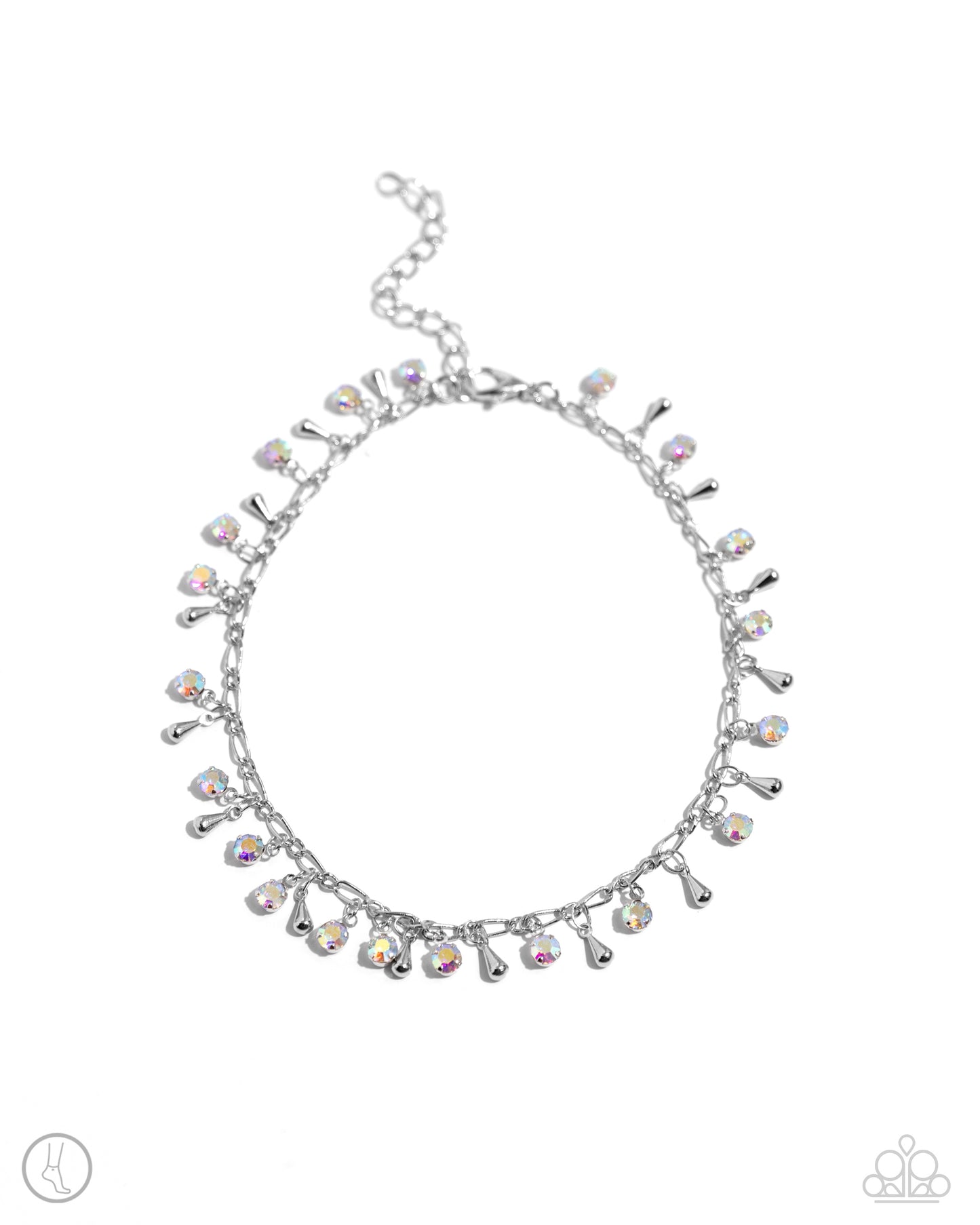 Sprinkled Selection - Multi Iridescent Rhinestone Silver Anklet