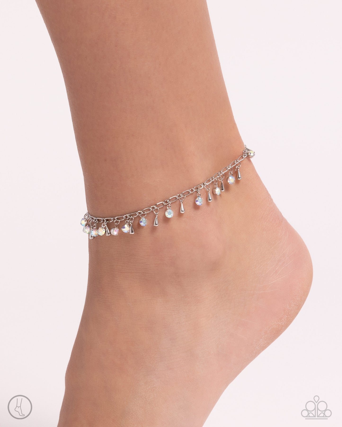 Sprinkled Selection - Multi Iridescent Rhinestone Silver Anklet