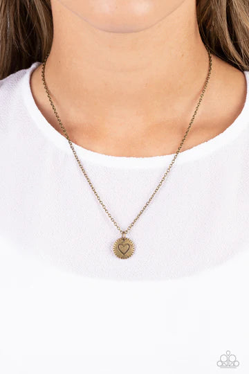 Stamped Sentiment - Brass Heart Pendant and Short Necklace