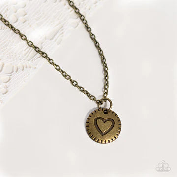 Stamped Sentiment - Brass Heart Pendant and Short Necklace