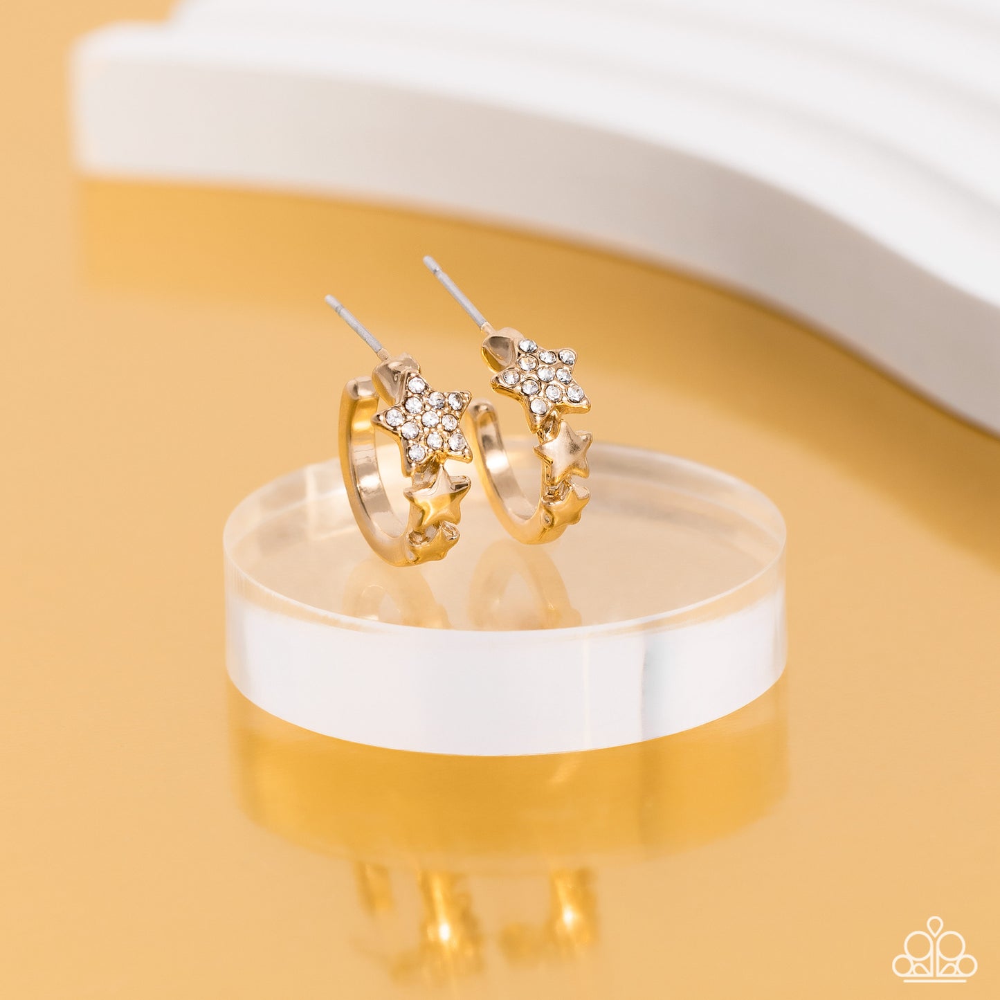 Starfish Showpiece - Gold Star White Rhinestone Tiny Hoop Post Earrings