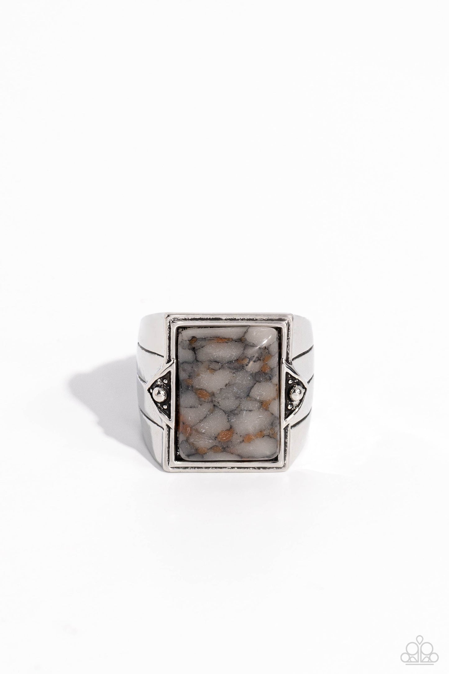 Startling Stones - Gray Marbled Stone in Bold Silver Frame Ring